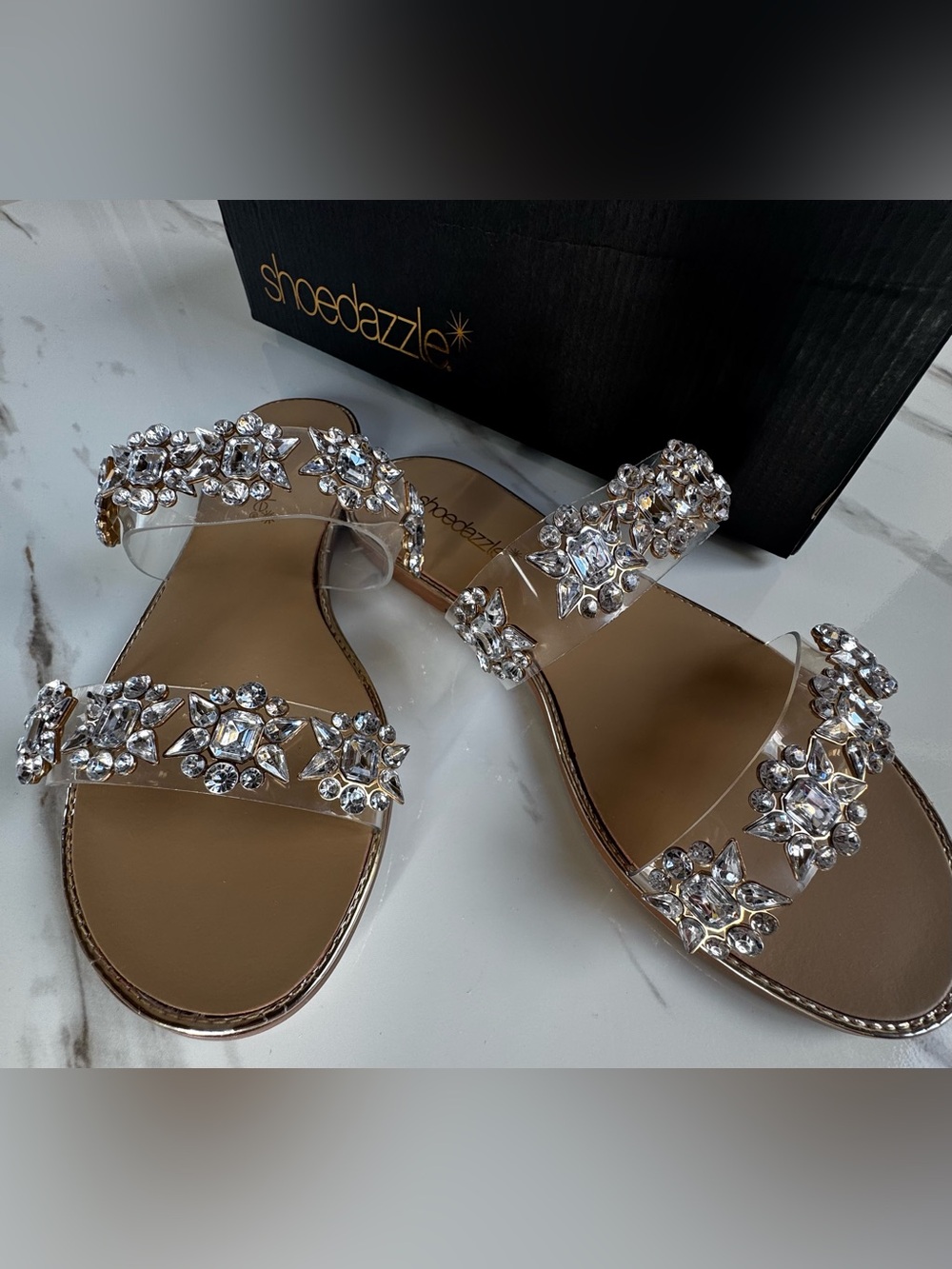 Embellished Clear Slide Sandals with Crystal-like Jewels